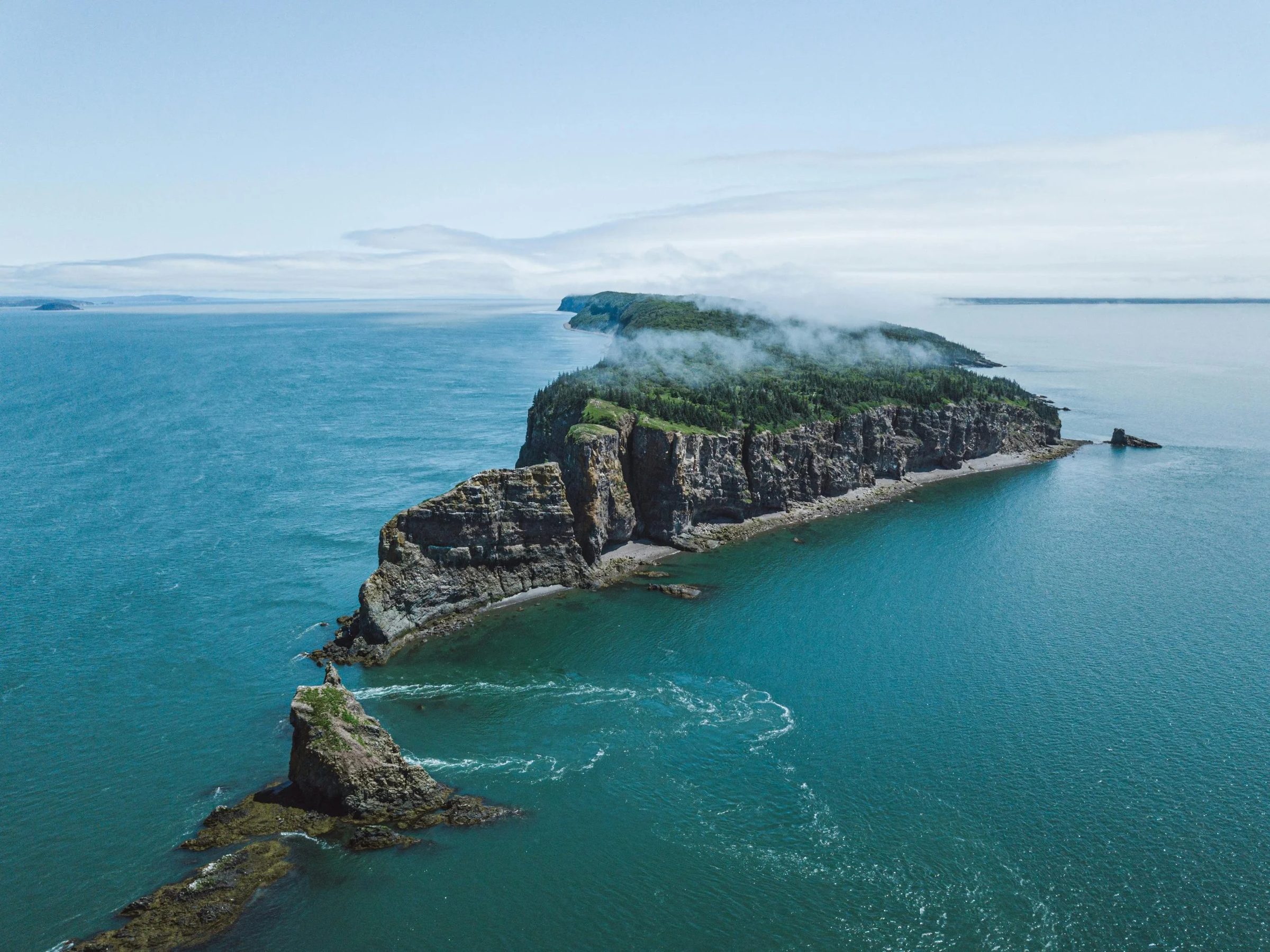 Aerial view of Cape Split overlooking Minas Passage in the Bay of Fundy